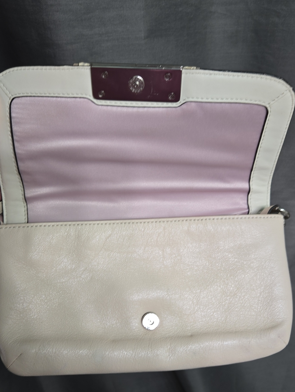 Coach Kristen Cream Leather Shoulder Bag with Silver-Tone Clasp - Picture 7 of 12